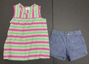 Girl's Hanna Andersson & Gymboree Outfit Sz 6 - Navy Top w/Pink Plaid Skort EUC - Picture 1 of 7