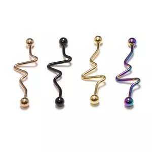 Industrial Barbell Anodized Titanium Spiral Design 14 gauge Sold Each - Picture 1 of 4