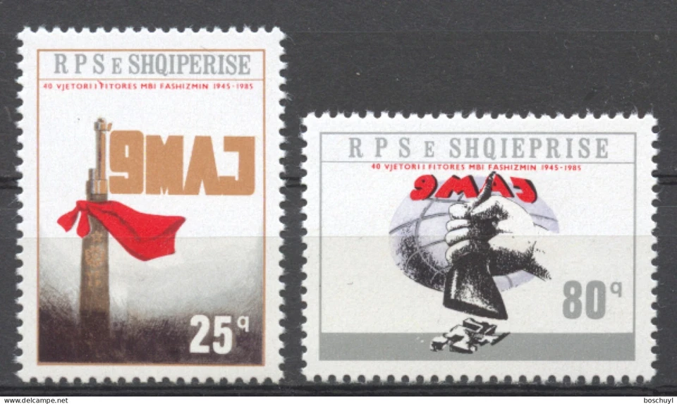 Albânia, 1985, Fim da Segunda Guerra Mundial, Dia da Vitória, MNH, Michel 2264-2265 - Imagem 1 de 1