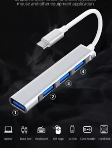 USB-C Type C to USB 3.0 4 Port Hub Splitter For PC Mac Phone MacBook Pro iPad - Picture 1 of 8