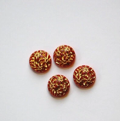 Cabujón flor vidrio grabado rojo vintage con oro 9 mm cab702R Foto 1 de 2