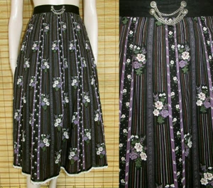 BUNT GEMUSTERTER TRACHTENROCK - SPITZE - COTTON - VINTAGE - GR. 46 - Picture 1 of 1