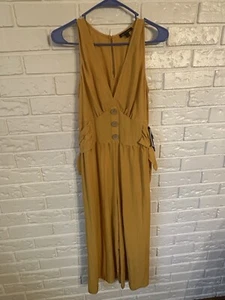 As U Wish Woman’s Mustard Yellow Cropped Romper Size L Wide Leg - Picture 1 of 8