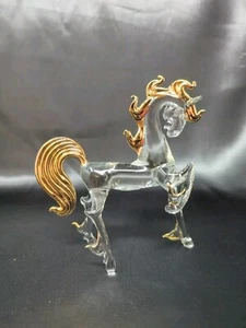 Clear Glass Horse Figurine Gold Detail Prancing Horse Figure Animal Equestrian  - Picture 1 of 8