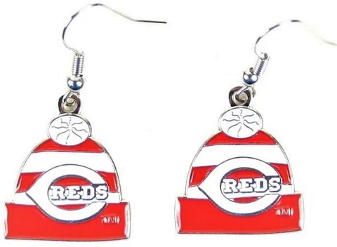 CINCINNATI REDS DANGLE EARRINGS BEANIE HAT W/ LOGO HYPOALLERGENIC Licensed NWT Cover