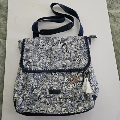 Sakroots Mochila Convertible Cartera Azul y Blanco Monedero Dijes Búho Foto 1 de 4