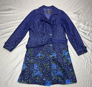 Isaac Mizrahi Live Blue Floral Cheetah Print Trench Coat Women’s Size 10 Jacket - Picture 1 of 19