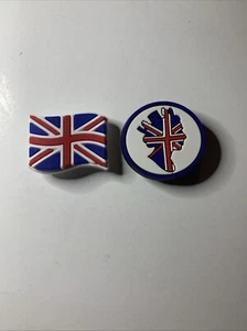 Queen Elizabeth Union Jack United Kingdom Charms Set Of 2 Comparable To Jibbitz - Picture 1 of 1