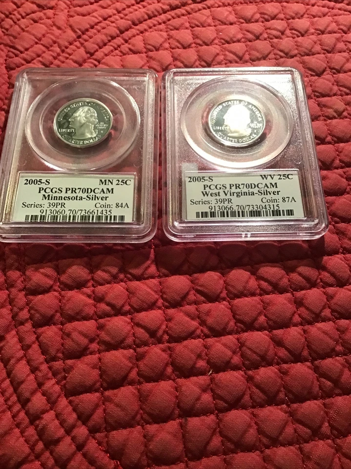 2005s  2 Silver Quarters PCGS PR70DCAM. Minnesota & West Virginia. - Image 1 of 1