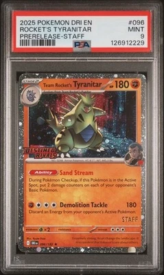 Pokemon PSA 9 Team Rocket's Tyranitar 096/182 Destined Rivals STAFF Promo Mint - Image 1 of 2