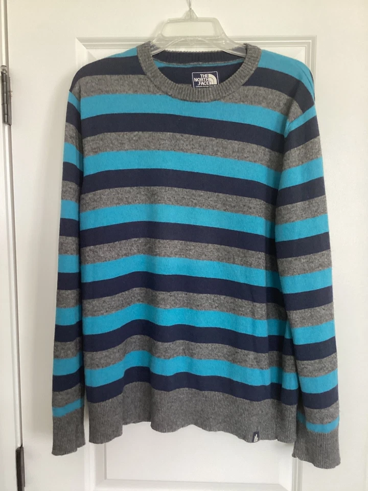 The North Face Sweater Wool Blend Pullover Men's L Blue Gray Striped Classic - Image 1 of 4