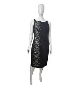 Vintage Dana Buchman Silk Sheath Dress Floral Embroidered Tassel Hem Size 16 - Picture 1 of 13
