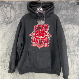 Vintage Ecko Unltd Hoodie Men's Large Baggy Black Red Patch Spellout Rhino - Picture 1 of 11