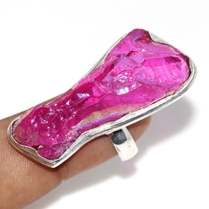 Pink Titanium Aura Quartz 925 Silver Plated Ring US 7.5 Jewelry Gift MJ - Picture 1 of 3