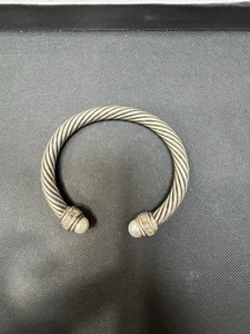 David Yurman White Pearl Diamonds Classic Cable Bangle 7mm Sz Medium - Picture 1 of 7