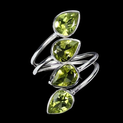 Black Friday 925 Silver Ring Pear Peridot 9x6mm Natural Gemstone Jewelry Size 7 - Image 1 of 4
