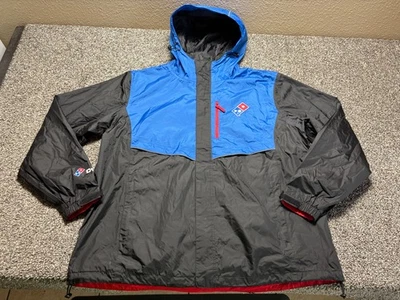 Domino's Pizza Employee Jacket Mens XL Black Blue Full Zip Hooded Windbreaker - Image 1 of 4