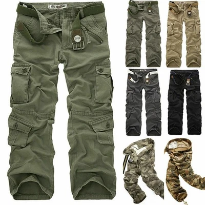 Mens@Army Cargo Combat Military Trousers Pants Slacks Multi Pockets Work Casual