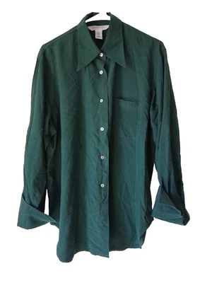 Top de seda vintage Compagnie Internationale con botones para mujer talla mediana verde Foto 1 de 4
