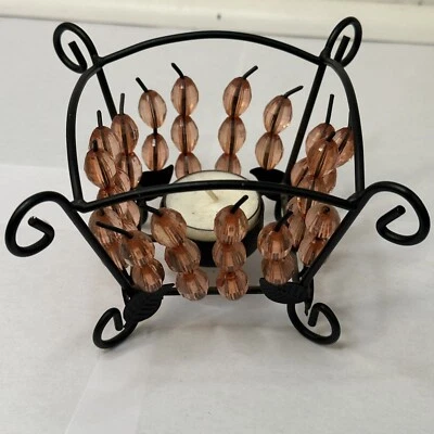 Candelabro votivo estilo pedestal con cuentas ámbar corte cristal 3 pulgadas de alto  Foto 1 de 4