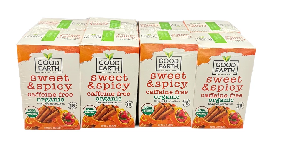 Good Earth Sweet & Spicy 原装不含咖啡因有机茶 18 盒 8 =144 件 — 第 1/4 张图片