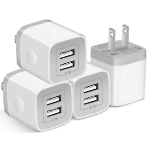 USB Wall Charger,4-Pack 2.1A Dual Port USB Cube Power Adapter Wall Charger Pl... - Picture 1 of 7
