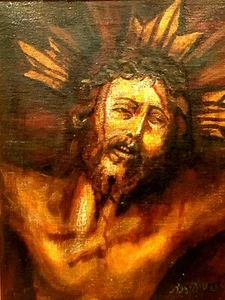 ANTIQUE OIL ON CANVAS PAINTING JISUS CHRIST PORTRATE SIGNED w/BEAUTIFUL FRAMED - Picture 1 of 5