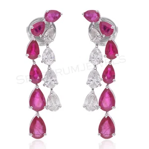 5.39 TCW Natural Pink Ruby H/SI Pear Diamond Dangle Earrings 18k White Gold Gift - Picture 1 of 11
