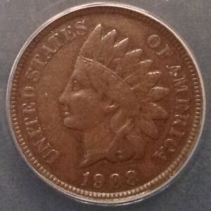 -1908-S Indian Head Cent ANACS VF 20 - A Sharp Attractive Key Date Coin