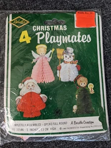 Beistle Christmas Honeycomb Playmates (1980) Nuevo Antiguo Stock Paquete de 4 - Imagen 1 de 3