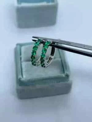 3.00Ct Round Cut Lab Created Emerald Huggie Hoop Earrings 14K White Gold Plated - Image 1 of 4