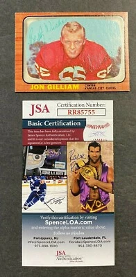 1967 年 TOPPS 足球 GREATS 卡 #68 JON GILLIAM EXMT 范围签名 JSA/COA 9121 — 第 1/2 张图片