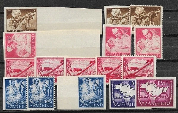 LOTE INDIA 1943 Legión India AZAD TRASERO COMO NUEVO HR DENTADO e IMPERFORADO FVF Foto 1 de 1