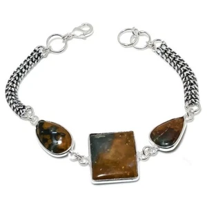 Natural Bloodstone Gemstone 925 Sterling Silver Jewelry Bracelet Size 7-8" - Picture 1 of 1