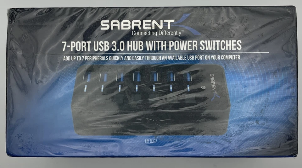 Sabrent 36w 7-port USB 3.0 Hub With Individual Power Switches and LEDs Includes