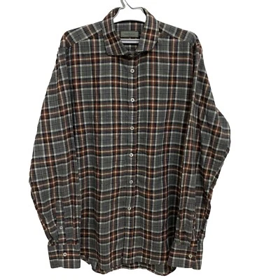 CAMISA CANALI TALLA L CUADROS GRIS MANGA LARGA HECHA EN ITALIA #C2 Foto 1 de 4