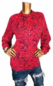 Liz Claiborne M Top NWT $44 Paisleys Multi Print Soft Low V Cut Blouse Long Slvs - Picture 1 of 10