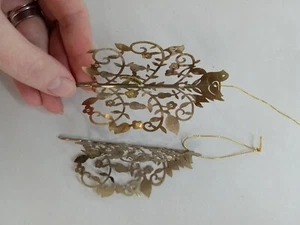 Pair Of 2 Vintage Gold Tone 3D Metal Christmas Ornaments Partridge In A Pear... - Picture 1 of 11
