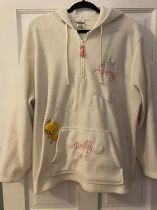 Looney Tunes Woman’s Tweety Go Away Cream Colored 1/4 Zip Pullover Hoodie SZ XL - Picture 1 of 15