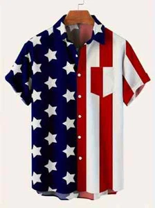 American Flag Shirt - Breathable, Casual, Short Sleeve, Button Up with Pocket - Picture 1 of 4