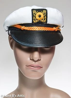 Sombrero de Capitanes Sombrero de Patrón Blanco Disfraz Gorra con Ala Negra Parche Náutico  Foto 1 de 2