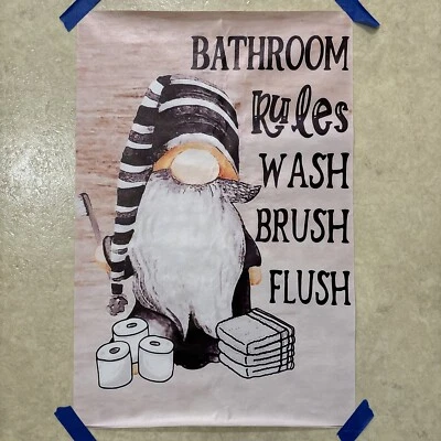 Gnome Bathroom Rules Wash Brush Flush ✅ Poster Canvas Wall Art Bath Spa ✅ 16x24” - Image 1 of 4