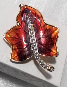 Vintage Brosche Bijoux Cascio Emaille Blatt mit Strass signiert - Bild 1 von 23