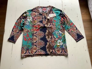 NWT Johnny Was Indi Flower 3/4 Sleeve Henley Shirt Top Small - Picture 1 of 9