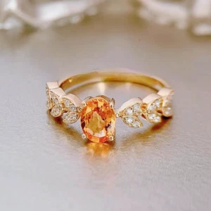Sweety Orange Fanta Stone Natural Diamond Spessartine Women Ring 14K Rose Gold - Picture 1 of 8