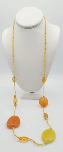 Orange Yellow beaded necklace 38" - Picture 1 of 7