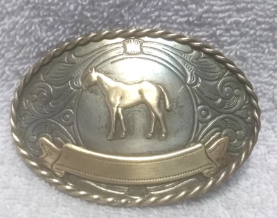 Small Silver Gold Standing Horse Buckle Gold Banner Rope Edge Nickel Silver Nice - Image 1 of 4