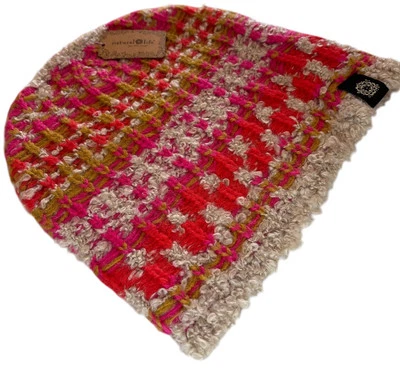 Natural Life 女式 Beanie 帽子粉色 Calla 提花嬉皮波西米亚复古女孩全新带标签 — 第 1/4 张图片