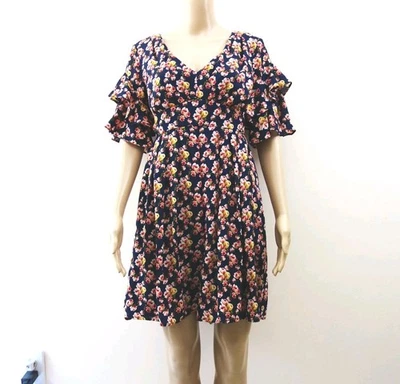 Mono Betsey Johnson Rosas Volantes Azul Marino Floral Cuello en V Corbata Trasera (8) Usado en Excelente Condición Foto 1 de 4