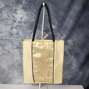 Vintage handgefertigte asiatische Beuteltasche gelb Seide bestickt Blumen symbolische Handtasche - Bild 1 von 10
